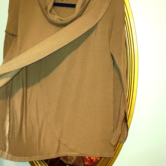 💲 5 for $15💲 Taupe Cowl Neck LS zip Sleeve Open front Lightweight Sweater-S - Picture 5 of 7